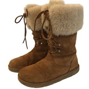 UGG Australia Montclair 1892 Leather Lace up Boots Sz 9 Sherpa Cognac